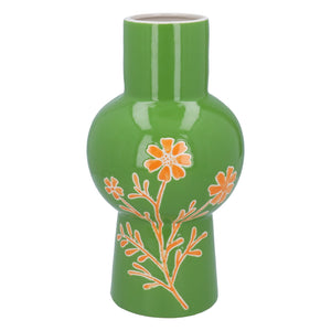 Vase - Green w orange flowers