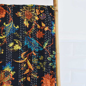 Kantha Throw - Burnt Orange Exotic Floral