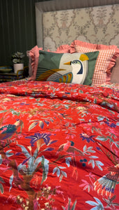 Double Quilted Throw - Red Exotic Birds