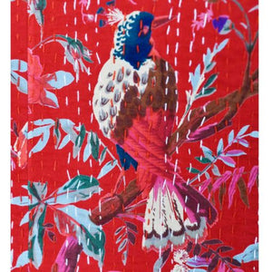 Kantha Throw - Red Exotic Bird